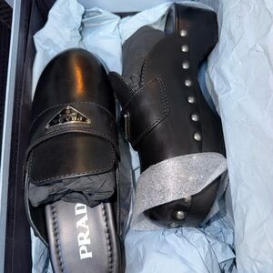 Prada Black Studded Leather Clogs